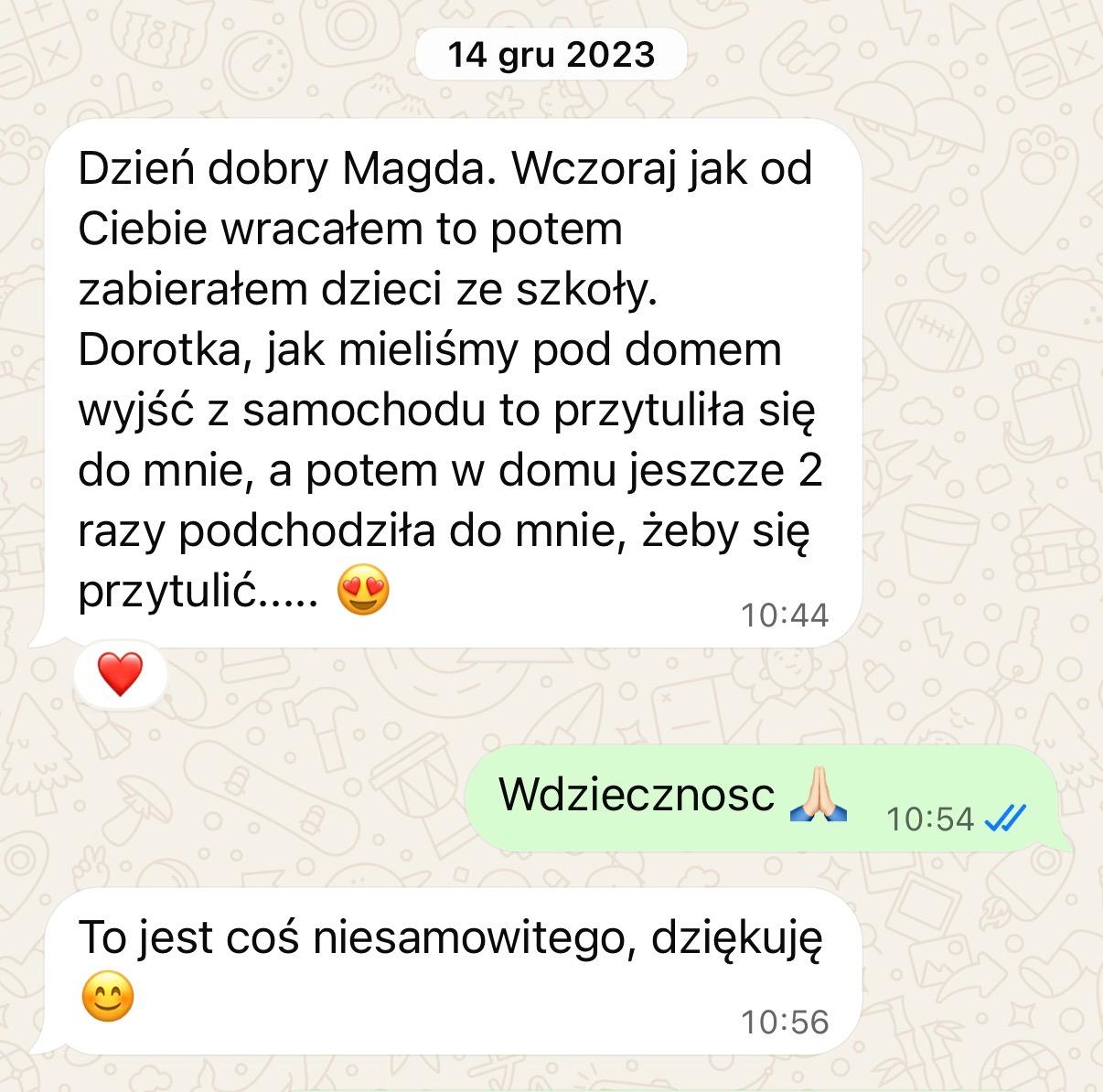 SMS od Taty Dorotki: pierwszy spontaniczny przytul po 2 sesjach