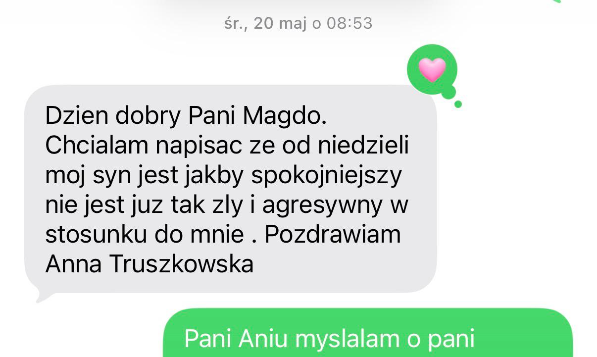 SMS od Mamy Aleksandra: spokojniejsze zachowanie już po 1 sesji
