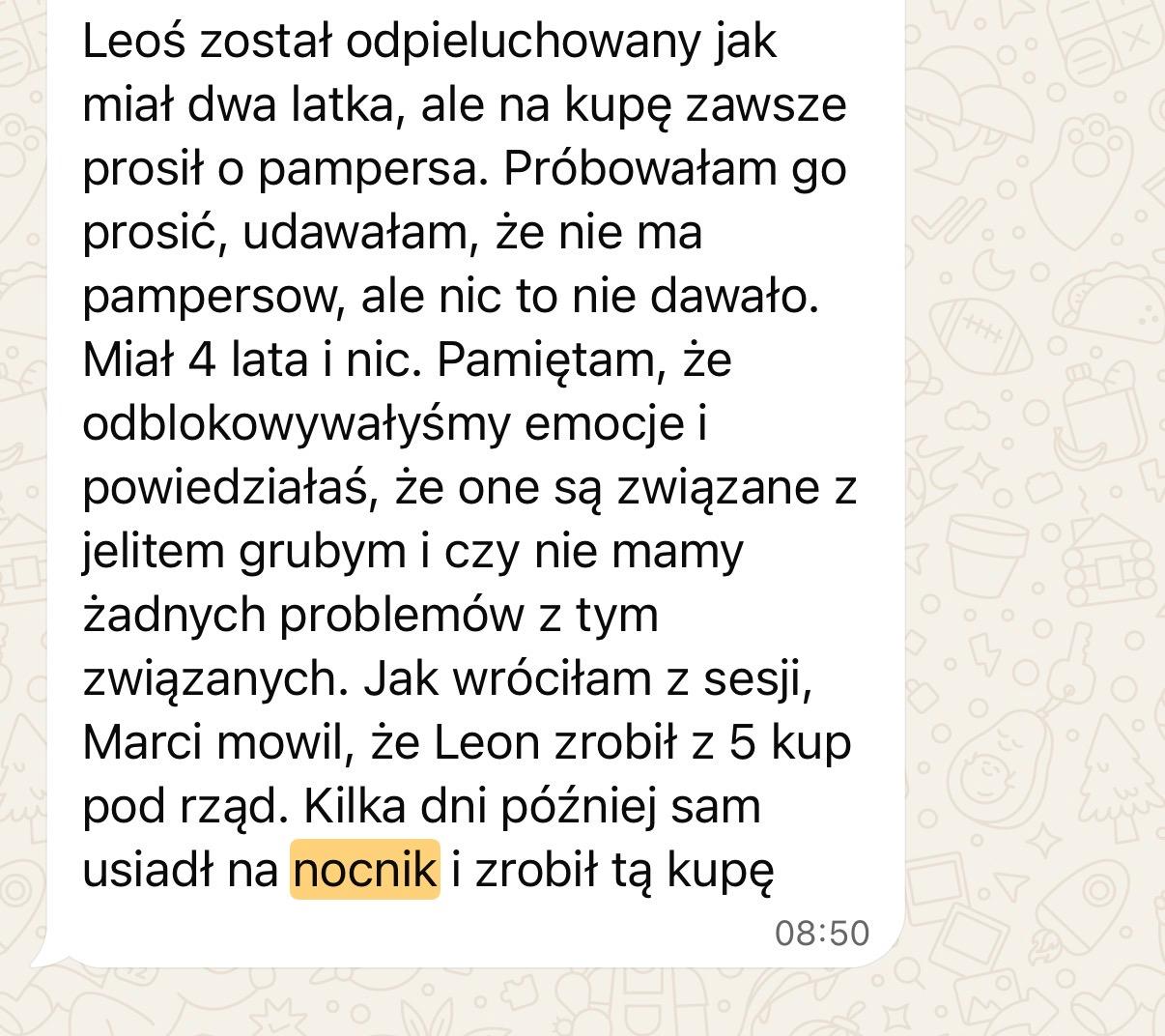 SMS od Mamy: Leoś po jednej sesji Kodu Emocji zaczął korzystać z nocnika